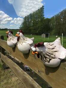 1pc Funny Fencing Decor White Hen Ornament, Whimsical Expression Yard Fence Decoration Hen, Waterproof Resin Material Yard Garden Decoration, Suitable For Garden, Ranch Fencing Decor - Multicolor - View 7