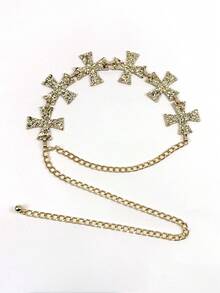 1 Gold Women's Texture Cross Waist Chain, Heavy Body Chain, Metal Waist Belt, Paired With Trousers, Dress, Pants, Skirt, Spring, Summer, Autumn, Winter, Daily Party, Travel, Performance, Universal - 彩色 - 查看 4