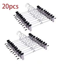 10pcs Metal Pants Hangers With Adjustable Clips, Non-Slip Multipurpose Organizer, Space-Saving, Suitable For Pants, Skirts, Jeans, Coats, Wardrobe And Retail Display