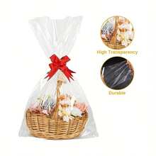 20pcs Big Cellophane Gift Bag With Colorful Bow And Kink, Big Packing Bag For Fruit Basket Packing, Graduation Season, Outdoor Picnic, Birthday, Party Gift Bag - Transparent - View 4
