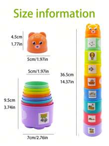 9pcs Baby Multi-Color Nesting Cups Set, Stacking Tower Color Recognition Cognitive Training Educational Toys (Color Random)Educational Nesting Rings With Animal Top & Vehicle DIY Stickers For Learning Numbers And Letters,Multicolor,Kids Toys,Travel Toys For Girls,Boys' Games,Birthday Gifts,Cartoon Bear Jenga,School Supplies,Children's Intellectual Games,Soft Blocks,6 Month Old Toys,Toddler Christmas Gift