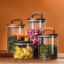 EGKEA 1 个 650ml - 1100ml 红木盖玻璃罐，大号储物罐，食品储存容器，带手柄玻璃罐，香料罐，谷物容器 - 透明 - 查看 7