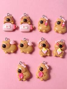 10pcs Cute Capybara Pendant, Random Style For Earrings Or Necklace - Multicolor - View 4