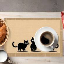 1/4/6/Stück kreatives abstraktes Tischset aus Leinen mit einfachem Katzenmuster, Größe 30 x 45 cm/12 x 18 Zoll, mit mehreren Stilen zur Auswahl, geeignet als Schreibtischdekoration, Familienfeiern, Küchen- und Restaurantdekoration. - Verschiedenfarbig - Übersicht 7