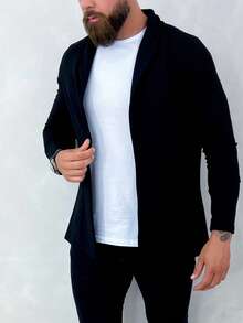 Men's Long Sleeve Cardigan Blazer Long Sleeve Coat - màu đen - Xem 4