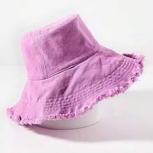 1pc Women Solid Color Artsy Fringed Bucket Hat, Versatile - Multicolor - View 4