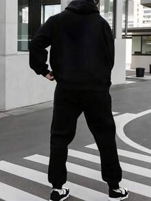 Men Hoodie Co-Ords - Black - View 2