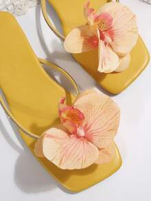 Dép xỏ ngón đế bằng họa tiết hoa dành cho nữ, Dép xăng đan thời trang ngoài trời mùa hè, thích hợp cho các buổi hẹn hò, mua sắm, tiệc tùng - trái cam - Xem 8