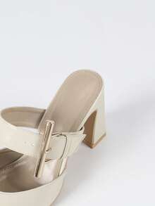 女式宽版穆勒拖鞋，新款高跟粗跟尖头优雅百搭法式夏季一脚蹬鞋 - 杏色 - 查看 6