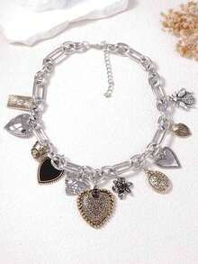 1 件复古创意设计合金微镶嵌锆石多风格心形吊坠女式项链