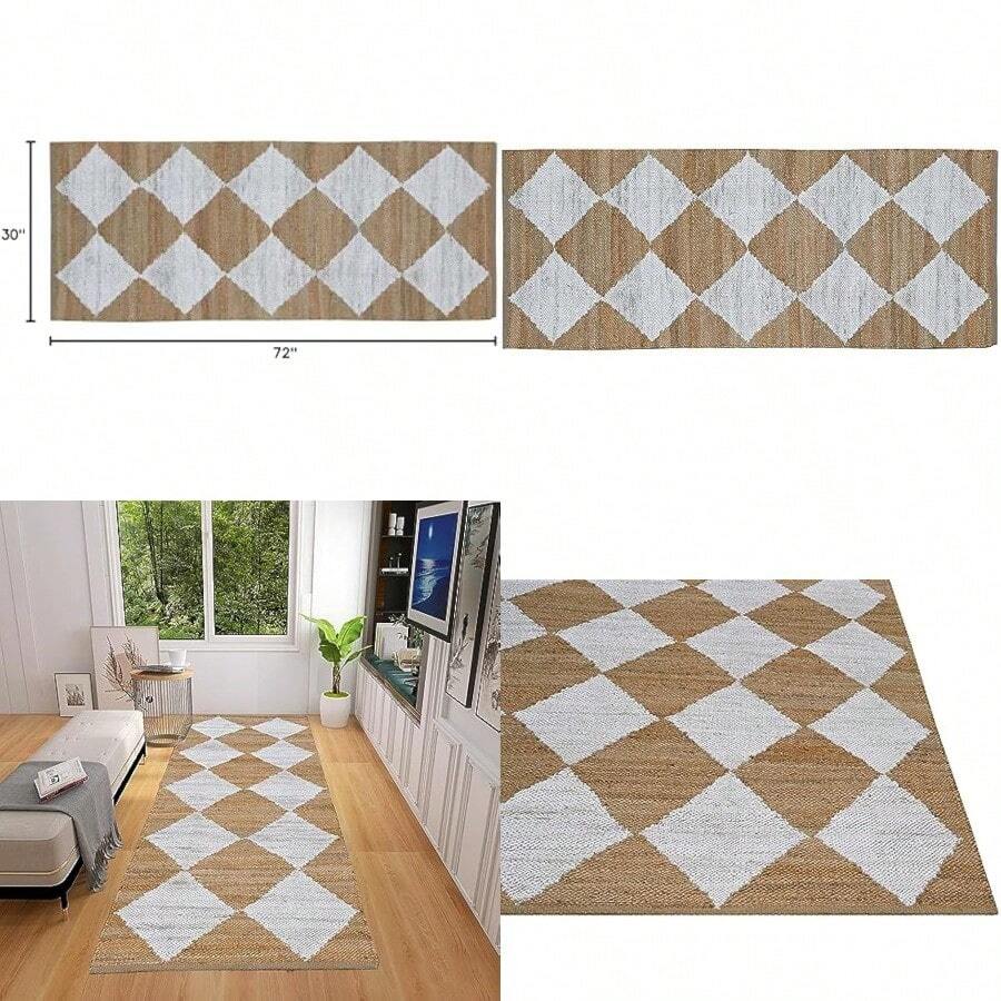 Natural 2x6 Indoor Hand Woven Fiber Jute Diamond Runner Rug Natural- 2'6" X 6' - 2'6"x6'(Rectangular) - View 1