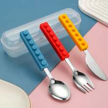 Bloques de construcción coloridos ensamblados ​ ​ Tenedores Cucharas Vajilla Estudiante Juego de Vajilla para Ensalada Apto para Herramientas de Cocina - Rojo - Ver 3