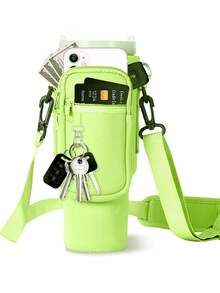 1pc Water Bottle Carrier Bag With Phone Pocket,Suitable For 40/30 Oz Tumbler With Handle With Adjustable Strap Bollus,Key Hook,Suitable For Hiking Travelling Camping Sports Water Bottle Case Insulated Bag Crossbody