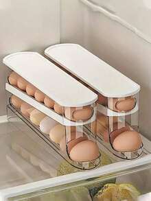 1pc Space-Saving Rolling Egg Storage Box For Refrigerator Side Door - Durable Plastic, Battery-Free, Essential Kitchen Accessory Egg Holder For Refrigerator Egg Organizer For Refrigerator - Multicolor - View 8
