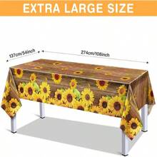 Sunflower Wood Grain Plastic Rustic Outdoor Tablecloth, Suitable For Dining Table, Kitchen, Party, Events, Multifunctional Decorative Party Tablecloth, 54 X 108 Inches