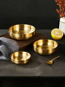 不锈钢金色蘸酱盘，双层不锈钢圆形酱汁盘，适用于汉堡、炸鸡、厨房餐具和餐饮配件、学校用品 - 金色 - 查看 6