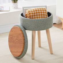 Storage Ottoman Foot Stool Teddy Velvet Round Vanity Stool Tray Top Footstool With Wood Upholstered Foot Rest Ottoman Living Room, Bathroom, Makeup (White) - 綠色 - 查看 1