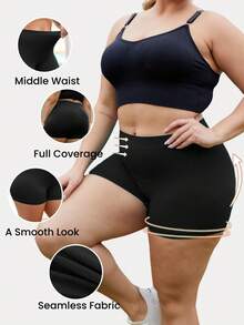 1 件女式加大码纯色无缝瑜伽短裤，速干室内瑜伽户外跑步骑行健身塑身提臀短裤