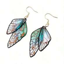 1 Pair Fashionable Simple Butterfly Wing Resin Earrings, Handmade Fairy Butterfly Wing Jewelry, Golden Personalized Earrings, Birthday & Valentine's Day Gift - A - View 4