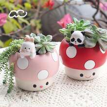 EOBTAIN Cute Mushroom Flower Pot Unique Animal Panda Red Resin Succulent Plant Small Flower Pot Suitable For Indoor Plants Mini Cactus Flower Pot Living Room Office Table Decoration, Mushroom Enthusiasts Gift Crafts Give Excellent Gifts To Friends - Multicolor - View 5