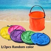 1/2 Mini Folding Beach Bucket - Perfect For Beach And Water Games, Made Of Durable PVC, Versatile For Outdoor Garden Watering, Cleaning, Camping, Traveling, Beach Outings, And Picnics, Available In Random Colors.