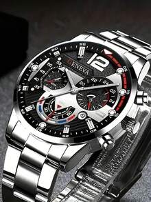 4pcs/Set Quartz Watches For Men - Round Dial, Stainless Steel & Faux Leather Strap, Black & Brown Options, Suitable For Birthday, Eid, Christmas, Valentine's Day Gifts For Friends & Family, Eid Gift | Fashion Watch Set | Quartz Movement