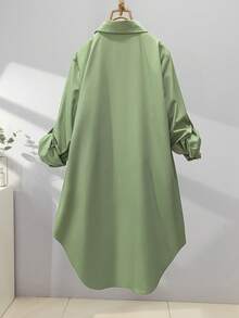 Women's Casual Solid Color Long Shirt - Bamboo Green - View 3