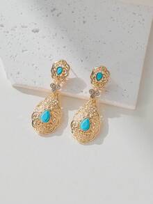 1 Set Arab/Middle Eastern Bridal Necklace And Earrings Jewelry Set, Wedding/Party Gift - Gold - View 3