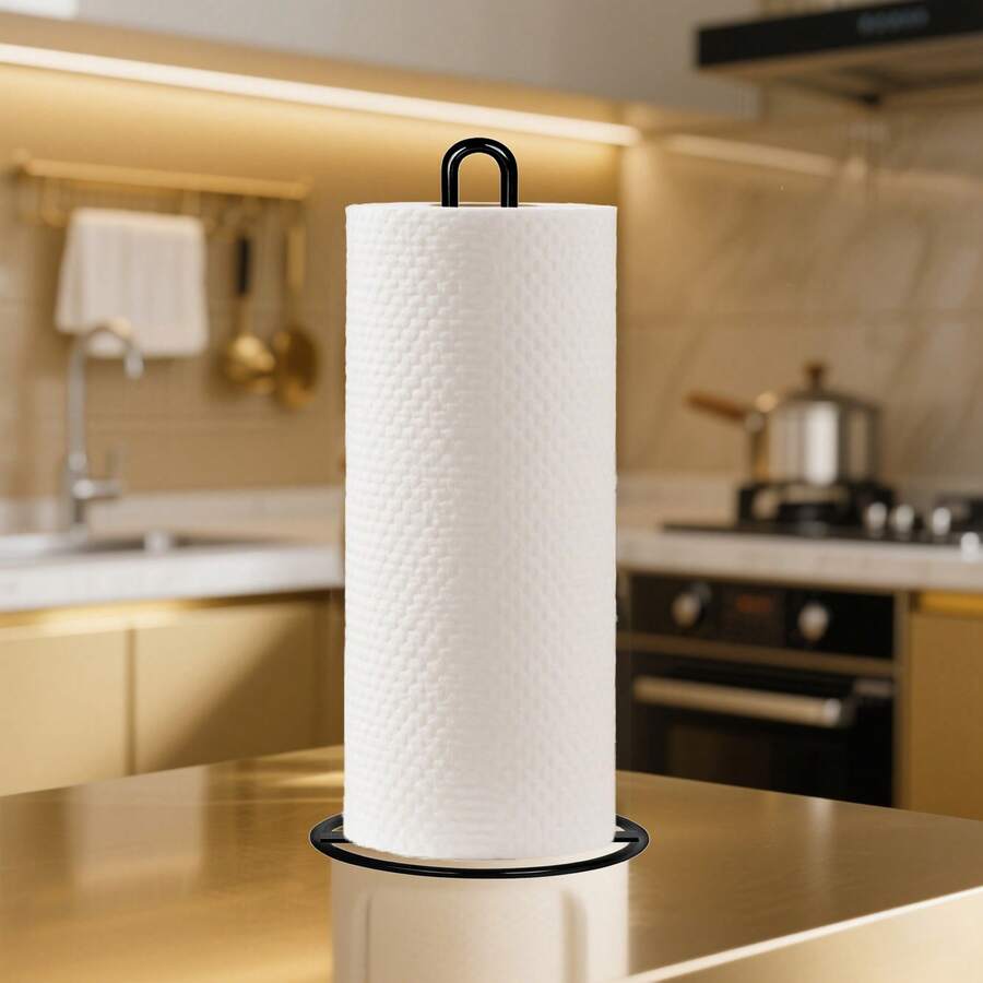 台面纸巾架，用于厨房整理和储存的厨房纸巾架，用于标准和大尺寸卷纸的纸巾架（黑色 1/2 件）