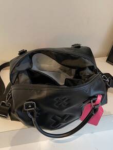 1 Pc Fashionable And Cool Multifunctional Large Capacity Solid Color PU Leather Embossed Soft And Thick Padded Travel Bag With Contrasting Color Boarding Pass Pendant Design Suitable For Both Men And Women For Leisure Vacation&Business Trip And Returning To School