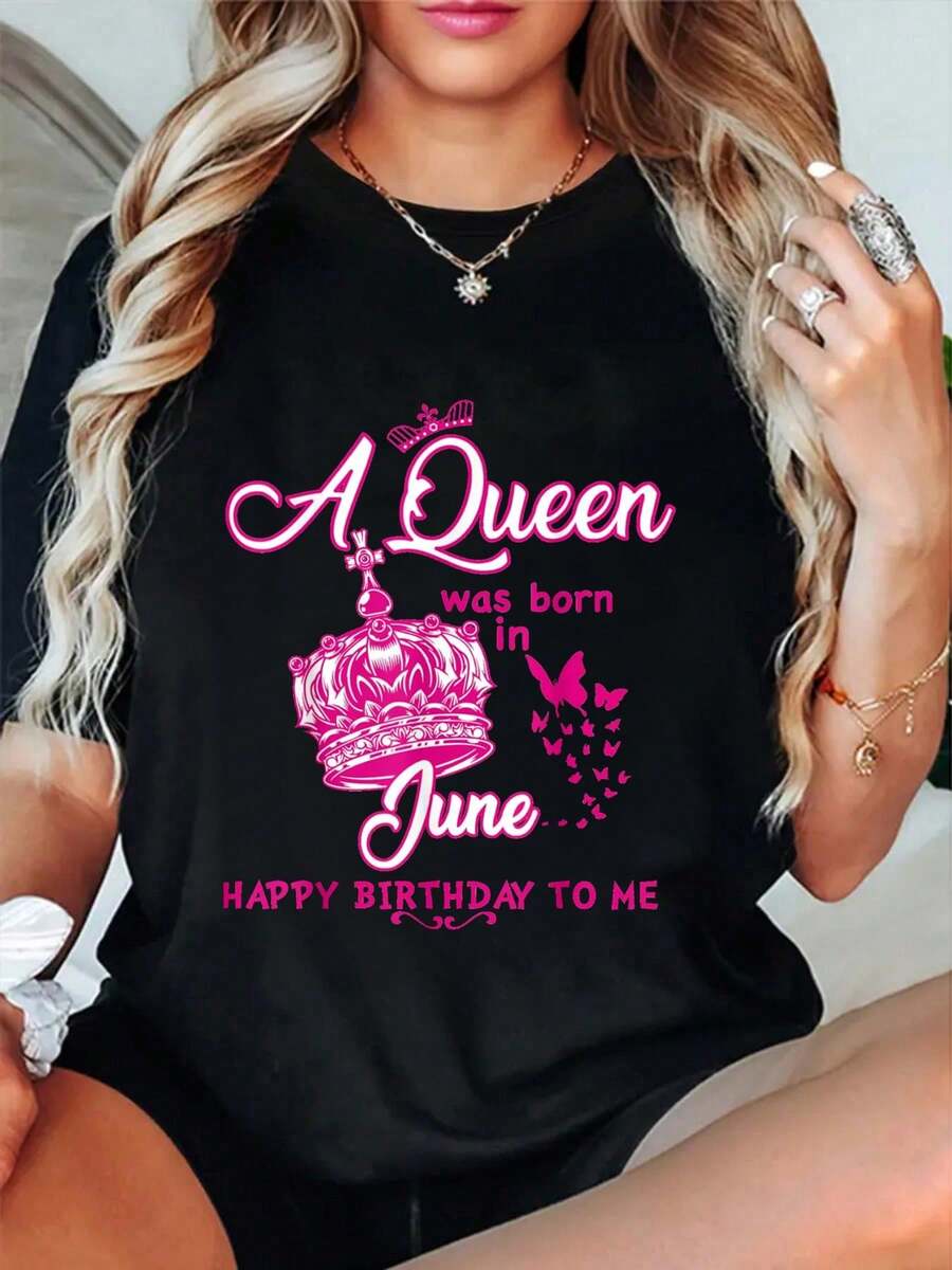 A Was Born In June Girl Women 2025 June Girl Birthday-Shirt Summer Outfits Women Shirts Women Graphic Tees Women - Black - View 1