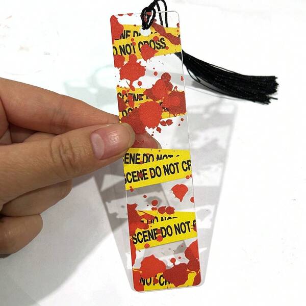 1 Set Acrylic Bookmarks With Crime Scene Tape & Blood Drops Design, Suitable For Mystery, Thriller Novels, True Crime Readers, Book Lovers, Teacher Gifts,School Supplies,Back To School