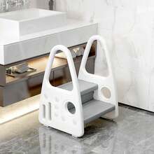 TATIVALO Kinder Tritthocker - Kinderschemel mit 2 Stufen Pyramiden-Struktur, Kunststoff Trittleiter für 2-5 Jahre, geeignet für Bad, Küche, Kinderzimmer (Grau Rosa Grün) - Grad - Übersicht 10