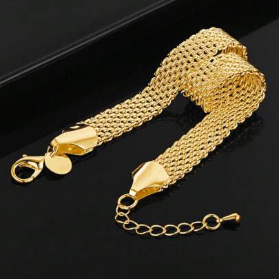 Fine 925 Sterling Silver Plated Gold 10mm Weave Chain Tassels Bracelet For Women Men Wedding Engagement Party Fashion Charm Jewelry