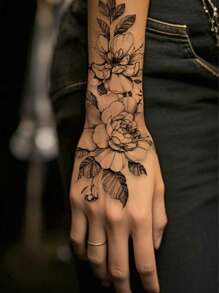 4 fogli di tatuaggi temporanei neri con disegni di uccelli, delfini, leoni e fiori, ideali per decorazione del corpo, trucco pazzo, campeggio, palestra, uso quotidiano su braccia, gambe, schiena, petto per uomini e donne