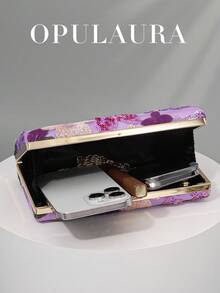 OpulAura Sequin Embroidered Floral Boxy Bag, Vintage Floral Purse, Women's Fashion Sequin Patchwork Clutch, Party & Evening Bag, Random Cutout, Suitable For Parties, Weddings, Galas - Perfect For Parties, Weddings, Galas, Pair With Holiday Party Dresses, Evening Gowns, And Sequined Attire, Sparkling Sequin Bags Ladies Elegant - Purple - View 6