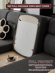 1pc Stretch Sofa Cover, Anti-Slip Anti-Spill Full Coverage Fabric Thickened 4-Season Sofa Seat Cushion Cover, Machine Washable, Pet Friendly, Fits For Bedroom, Office, Living Room, L-Shaped And 1/2/3/4 Seater Sofas - Moon Gray - View 8