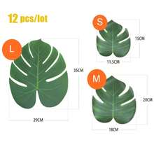 12 piezas de hojas de palma tropicales, hojas artificiales, decoración de boda, planta de jungla verde, hoja hawaiana, decoración de fiesta en casa - Hoja talla M - Ver 8