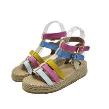 Women's Simple Comfortable Wedge Color-Block Sandals, Non-Slip Soft Cork Bottom, Casual Hook And Loop Woven Outdoor Holiday All Season Sandals - FUSHIA - View 5