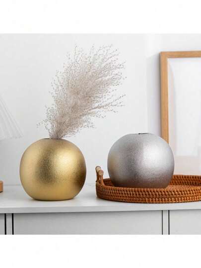 1pc Light Luxury High-Grade Electroplating Frosted Ball-Shaped Ceramic Vase Living Room INS Style Flower Arrangement Decorative Ornaments Home Decor Room Decor Flower Vase Glass Vase