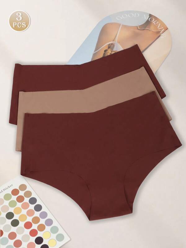 3pcs Seamless Panties Women's Ice Silk Briefs One-Piece Underwear Mid Waist Sexy Women's Underwear Triangle Lingerie Soft Thin Light Panty Breathable Soft Skin-Friendly Lingerie