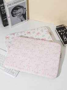 1pc Girly Pink Bow Pattern Tablet Bag, Hyuna Style Pink Small Floral Tablet Bag, 11/13/15 Inch Computer Bag Ipad Bag Laptop Bag, 11,13,15 Inch Portable Desktop Protective Bag For Mac Book ASUS Tablet Handbag Protective Case 9-11 Inch Compatible With Ipback To School School Stuff Bag For School Work Laptop Bag For Women Mac Book Case