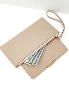 MINGYOU Fashionable Soft Leatherette Long Wallet & Card Holder For Women Wallet Wallet Purse Wallet Wallet Keychain Wristlet Wallet - Apricot - View 1
