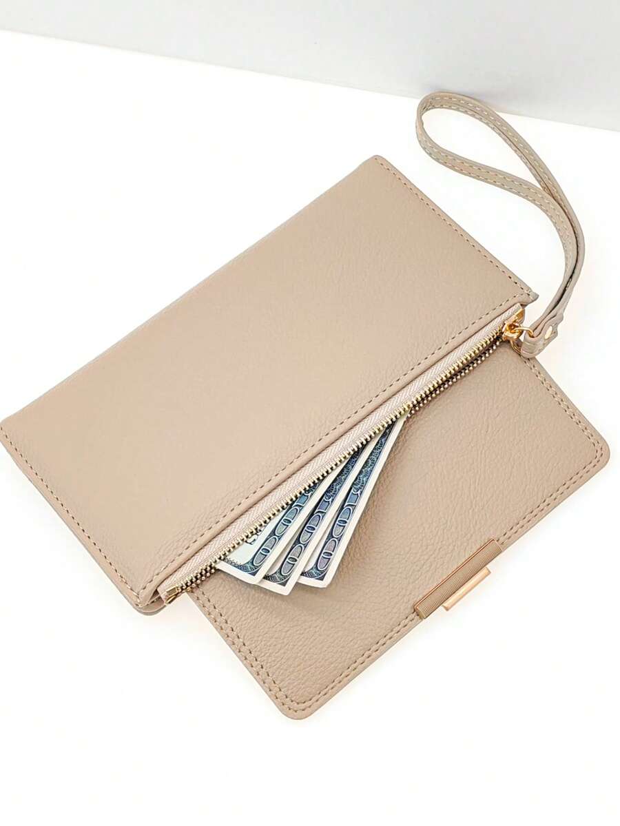 MINGYOU Fashionable Soft Leatherette Long Wallet & Card Holder For Women Wallet Wallet Purse Wallet Wallet Keychain Wristlet Wallet - Apricot - View 1