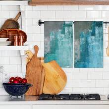 2/4pcs Set Teal & Gray Watercolor Print Kitchen Towels - Super Absorbent Double-Sided Plush, Dish Cloths For Cooking, Baking & Cleaning - Great Home Decor Choice 15.75inch*23.62inch/40cm*60cm