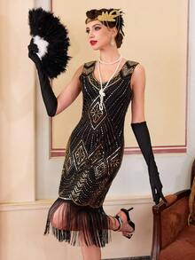 1920s Flapper Dresses, Roaring 20s For Women, Great Gatsby Dresses Fringed Sequin Costume For Party
