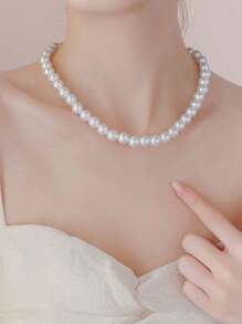 1pc Simple Elegant Versatile All-Match Necklace With High-Quality Glass Pearl, Choker Chain, Suitable For Girls/Women
