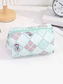 1 Pc Delicate Square Plaid Pencil Case, Creative And Cute Bear, Bow, Business Card Pattern, Fashionable And Portable Large-Capacity Storage Bag, Desktop Item Storage, Suitable For Storing School Supplies, Carry-On Items, Back-To-School Necessities, Suitable For Special Gifts For Classmates,Pencil Pouch,School Bag