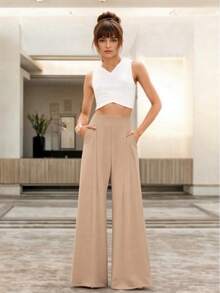 Pantalón Casual Holgado con Bolsas para Mujer - Caqui - Ver 3