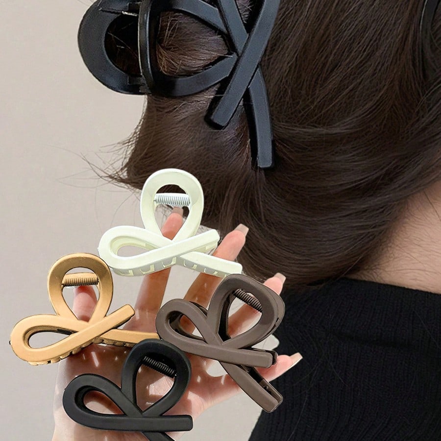 4pcs/1pc 2.95in/7.5cm Matte Bow Design Plastic Hair Clips In Black, White, Khaki, Brown, Simple Elegant Fashion Hair Accessories For Women, Suitable For Daily Wear, Casual, Party, Commute, Beach, Shower, Makeup Matching Outfits Hair Claws Claw Clips Hair Jaw Clip Hair Clamps Hair Clutch Hair Catcher Clip Fall Winter For Vacation Outfits Woman